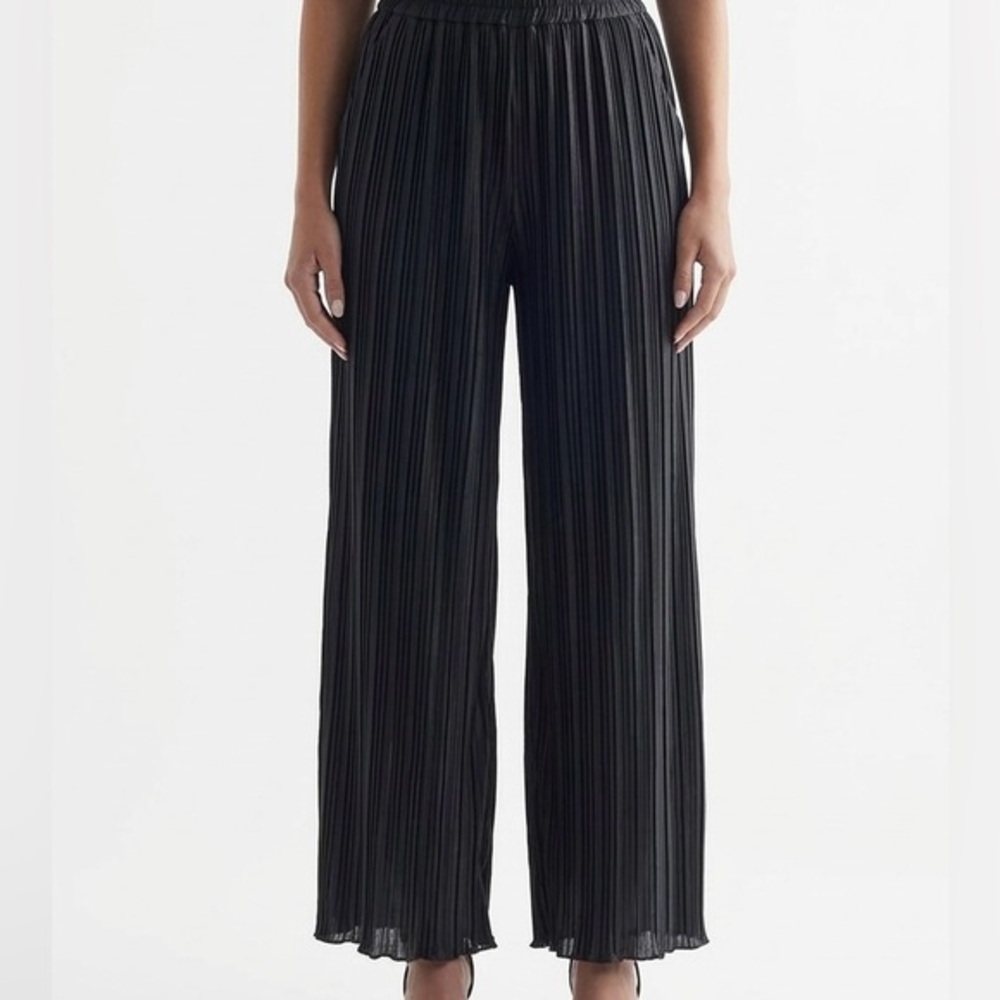Milano Black Palazzo Wide Leg Pleated Accordion Pants size Large